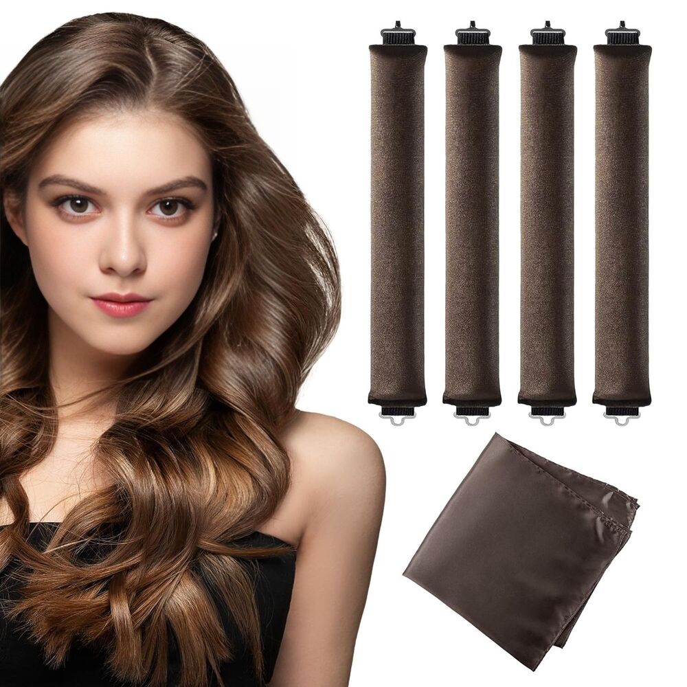 Heatless Hair Curler Rods Set 4 Velvet Foam Hair Rollers + 1 Satin Hair Scarf